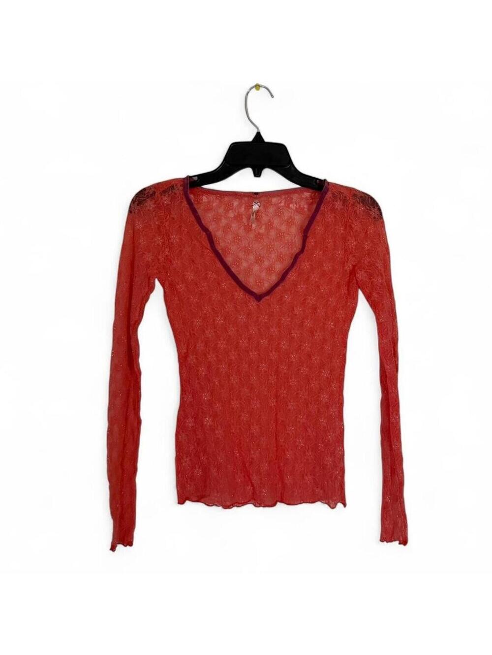 Women's Free People coral pink lace long sleeve top with a boho vibe S SMALL